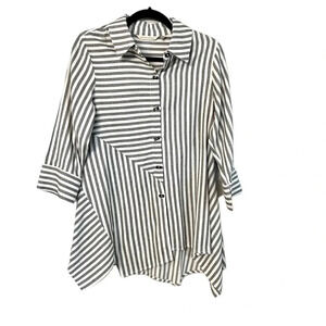 Soft Surroundings Women's Asymmetrical 3/4 Sleeve Striped Top Size PXS GUC
